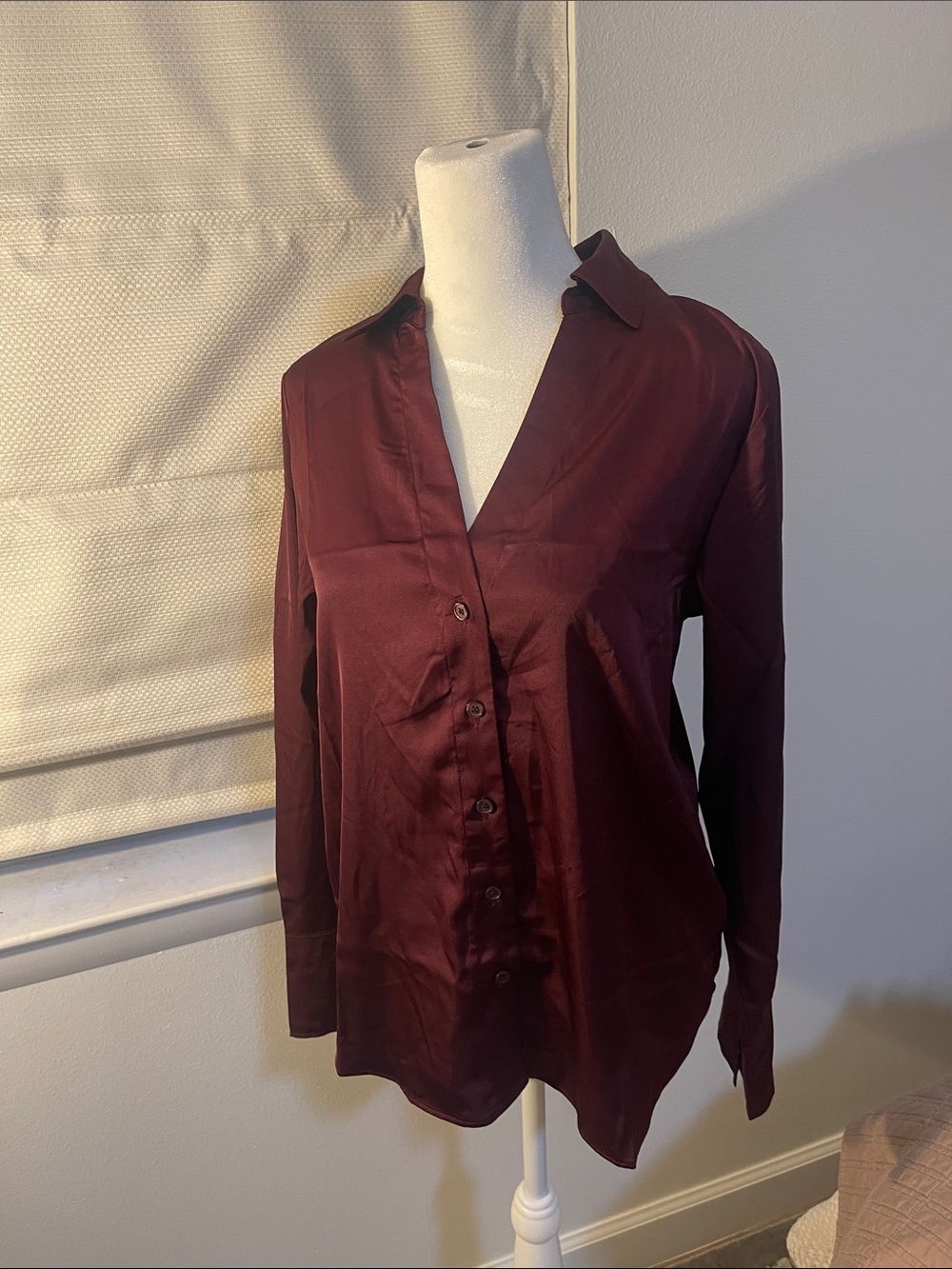 H&M Burgundy Satin Button-Front Blouse
